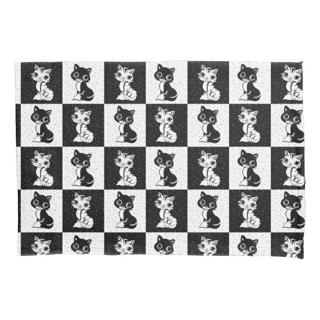 Housse D'oreillers Bloc de monogramme noir blanc pour chat (devant)