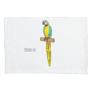 Housse D'oreillers Blue-and-yellow macaw bird cartoon illustration