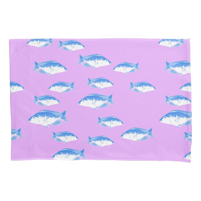 Housse D'oreillers Blue fish on lilac (devant)