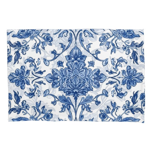 Housse D'oreillers Blue Floral Chinoiserie White Watercolor (devant)