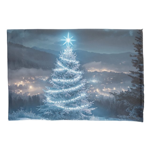 Housse D'oreillers Blue Glowing Winter Night Christmas Tree (devant)