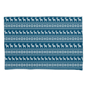 Housse D'oreillers Blue Holiday Winter Snowflake Reindeer Motif