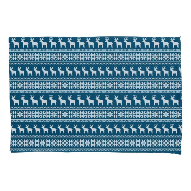 Housse D'oreillers Blue Holiday Winter Snowflake Reindeer Motif (devant)