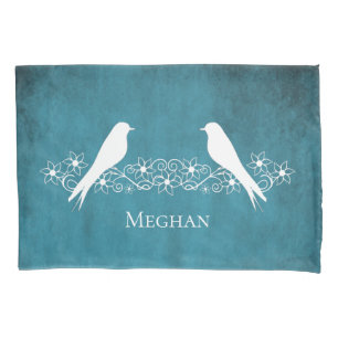 Housse D'oreillers Blue Lovebirds Floral Vine Pillowcase