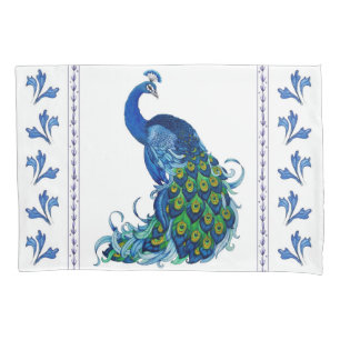 Housse D'oreillers Blue Peacock et Coussin Feuille Coque