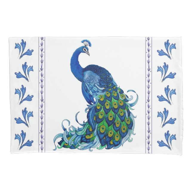 Housse D'oreillers Blue Peacock et Coussin Feuille Coque (devant)