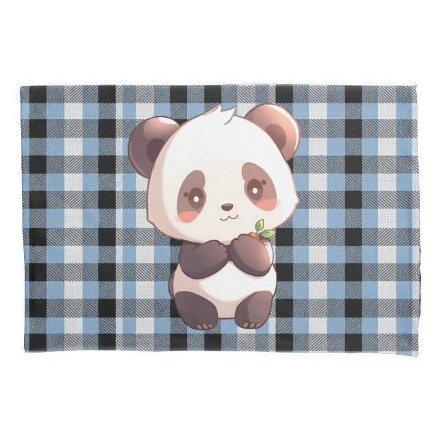 Housse D'oreillers Blue Plaid Panda (devant)
