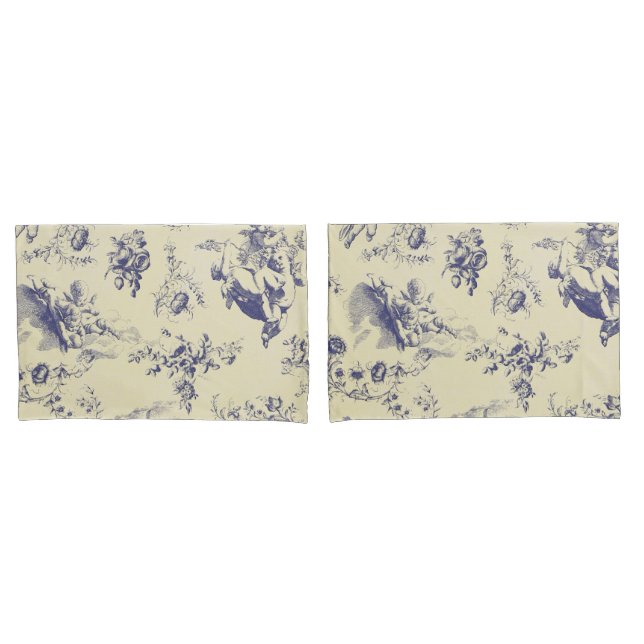 Housse D'oreillers Blue Toile France Pays Cherub Motif (devant-Set)