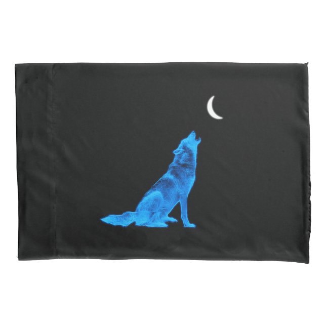 Housse D'oreillers Blue Wolf Howling à Moon (devant)