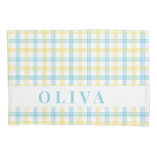 Housse D'oreillers Blue Yellow Plaid Custom Name