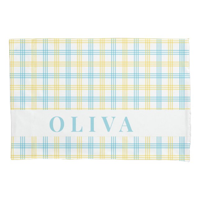 Housse D'oreillers Blue Yellow Plaid Custom Name (devant)