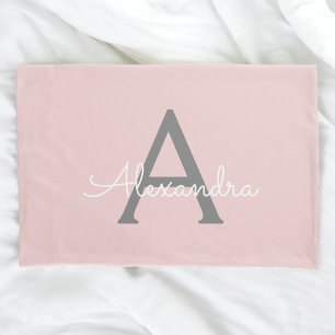 Housse D'oreillers Blush Pink Grey Modern Script Girly Monogram