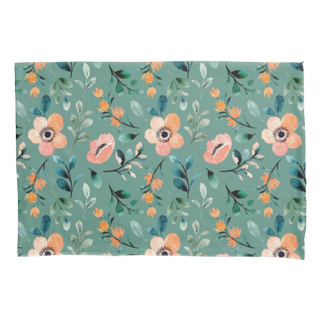 Housse D'oreillers Boho aquarelle motif Beau bleu fleuri (devant)