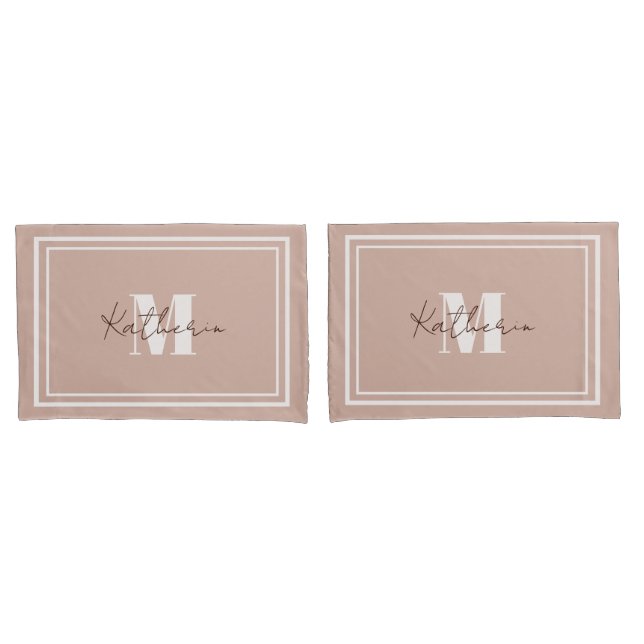 Housse D'oreillers Boho Blush Beige Monogramme Coussin Couleur D2AFA1 (devant-Set)