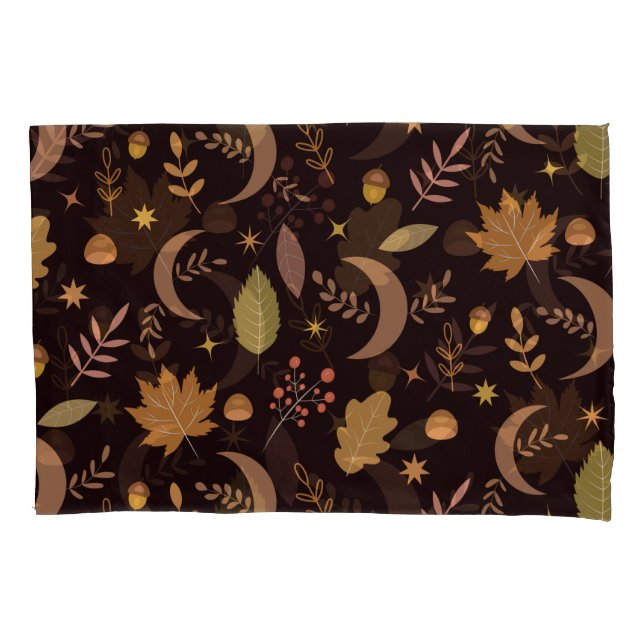 Housse D'oreillers Boho Moon avec feuilles d'automne motif (devant)