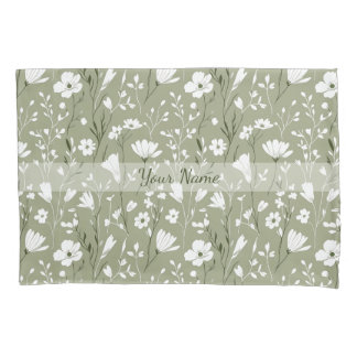 Housse D'oreillers Boho Vert Sauge Floral Personnalisé