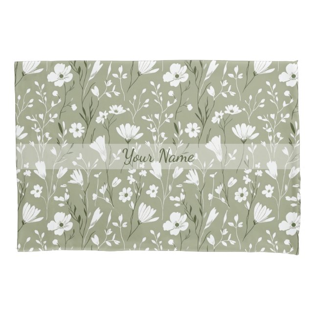Housse D'oreillers Boho Vert Sauge Floral Personnalisé  (devant)