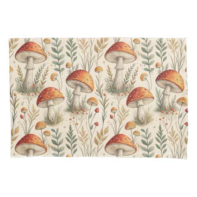 Housse D'oreillers Boho Woodland Mushroom Pattern (devant)