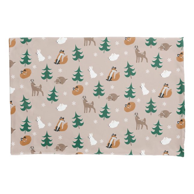 Housse D'oreillers Bois Animaux renards renards lapins Motifs arbres (devant)