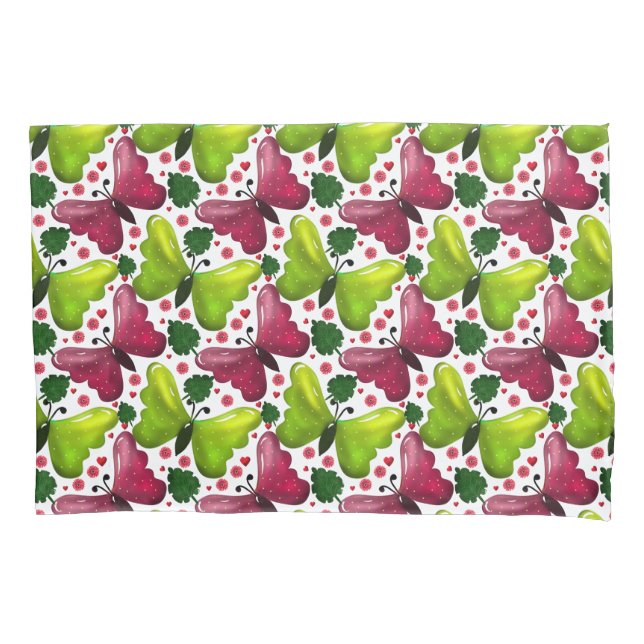 Housse D'oreillers Bold Butterfly Floral Pattern with Hearts (devant)