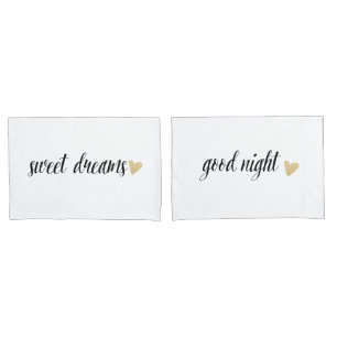 Housse D'oreillers Bonne nuit et rêves doux avec le coeur