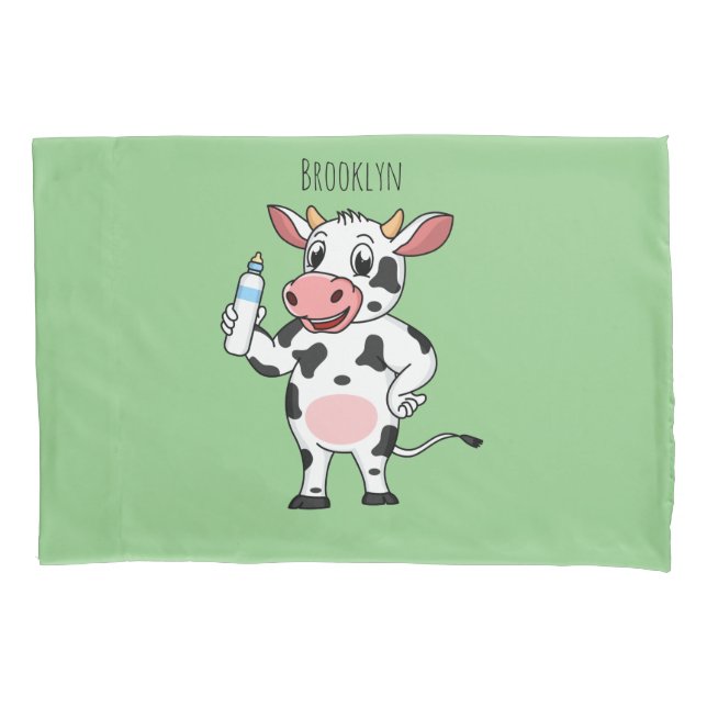Housse D'oreillers Bonne vache avec dessin animé de biberon (devant)