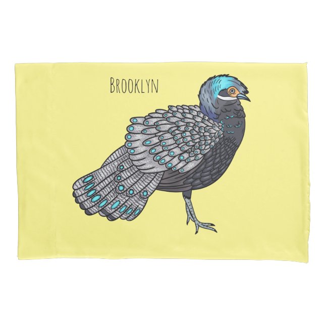 Housse D'oreillers Bornean peacock-pheasant bird cartoon illustration (devant)