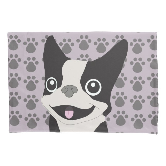 Housse D'oreillers Boston Terrier, lila pourpre (devant)