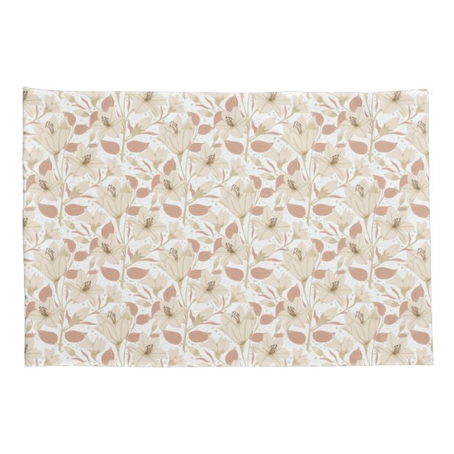 Housse D'oreillers Botanique Blanc Beige Lily Floral (Dos-Droit)