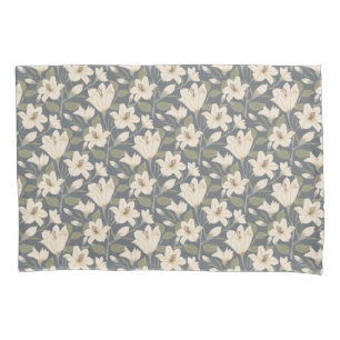 Housse D'oreillers Botanique Bleu Gris Beige Lily Motif Floral