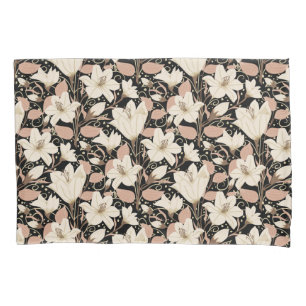 Housse D'oreillers Botanique Noir Beige Lily Motif Floral