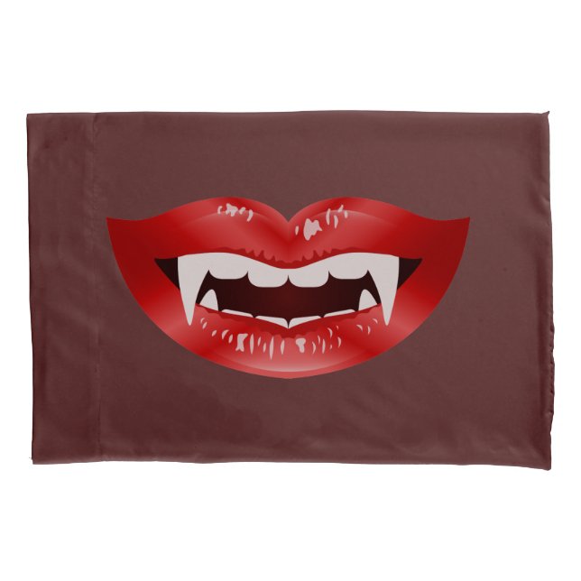 Housse D'oreillers Bouche de vampire rouge avec crocs sur fond de cou (devant)
