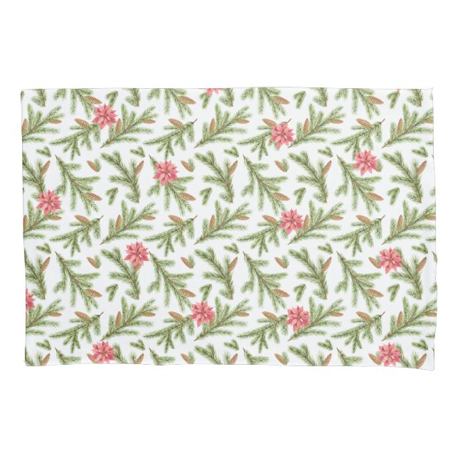 Housse D'oreillers Boughs de pin de Noël et Poinsettias (devant)
