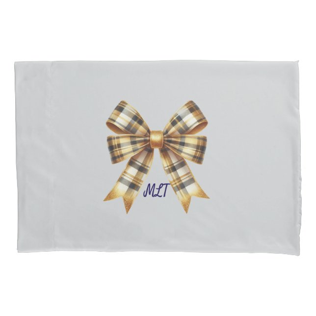 Housse D'oreillers Bow de Monogramme Rustique Plaid (devant)