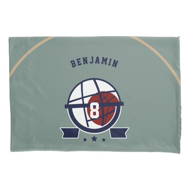 Housse D'oreillers Boy Ado Basketball Hoop Green Nom de la marine Enf (devant)