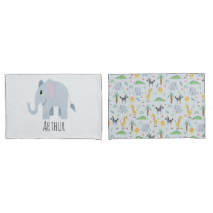 Housse D'oreillers Boys Cute Safari Animaux Nom de l'éléphant Enfan