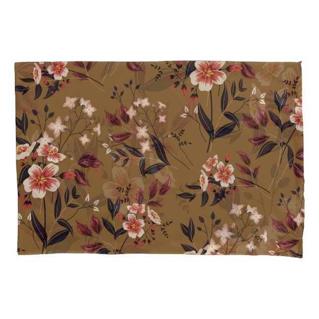 Housse D'oreillers Branche de fleurs roses, composition abstraite. (devant)