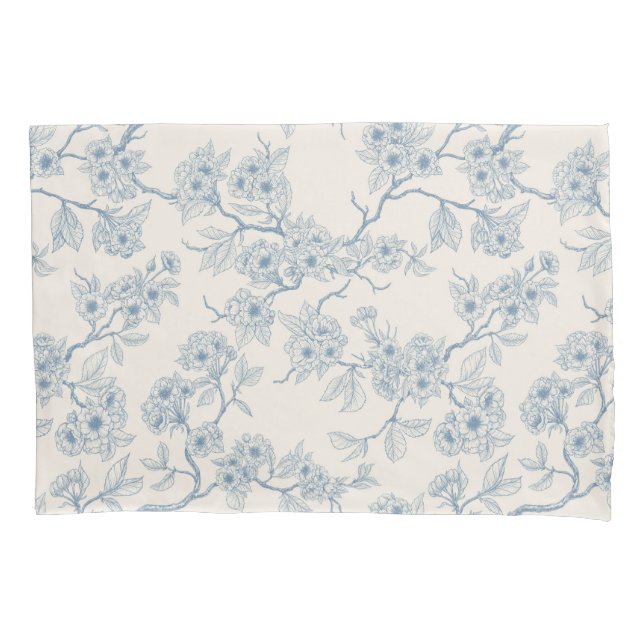 Housse D'oreillers Branches de fleurs de cerisier en bleu et blanc ca (devant-gauche)