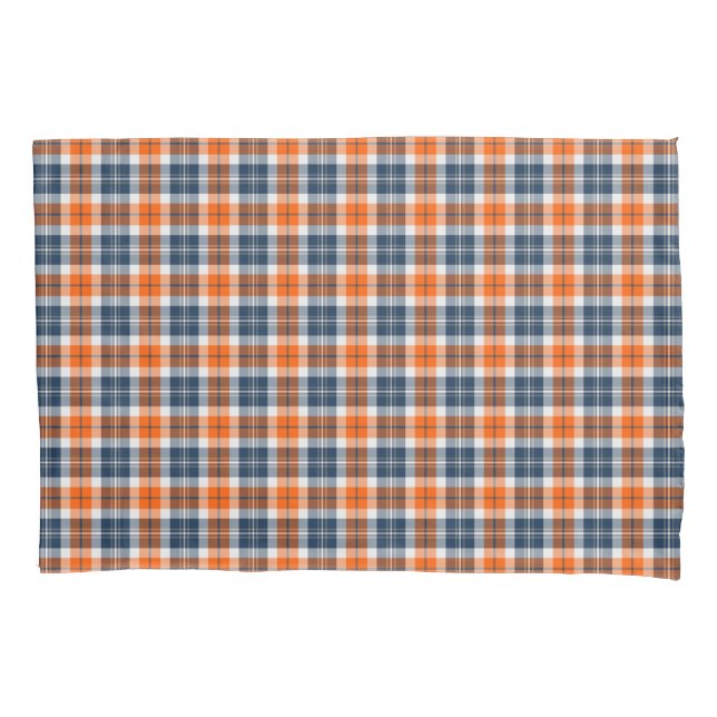 Housse D'oreillers Bright Orange and Blue Sporty Plaid Motif (devant)