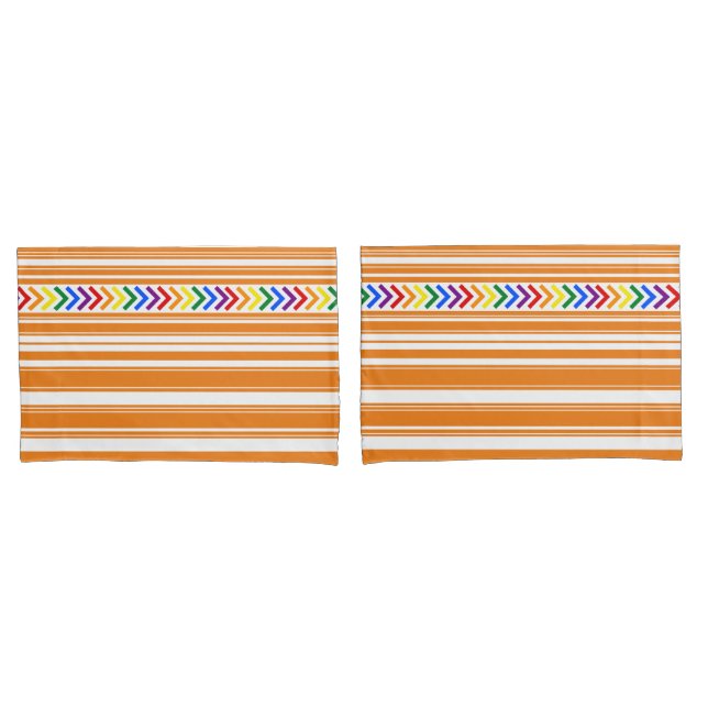 Housse D'oreillers Bright Pride Motif sur Orange et White Stripe (devant-Set)