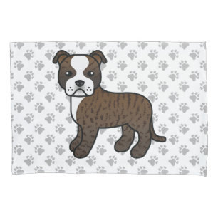 Housse D'oreillers Brindle Et Blanc Staffie Chien De Dessin Animé Mig