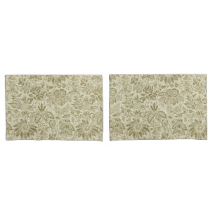Housse D'oreillers Brocade Botanique Toile Florale Motif Vert Sauge