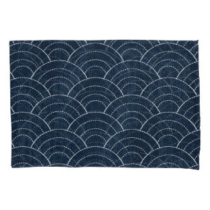 Housse D'oreillers Broderie Sashiko : Indigo Motif japonais.