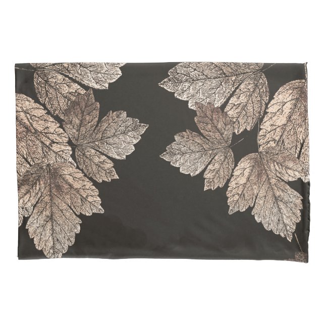 Housse D'oreillers Brown foncé et bronze Feuilles de verre rustique A (devant)