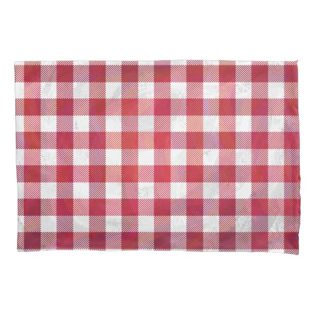 Housse D'oreillers Buffalo plaid rouge et blanc (devant)