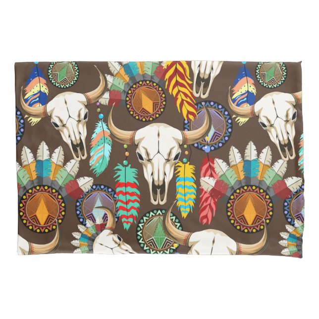 Housse D'oreillers Buffalo Skull Native American Emblem (devant)
