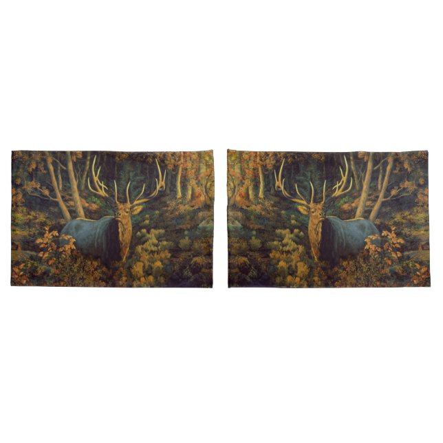 Housse D'oreillers Bull Elk dans la forêt d'automne (Dos-Set)