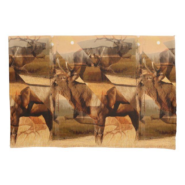 Housse D'oreillers Bull Elk Sunrise Collage (devant)