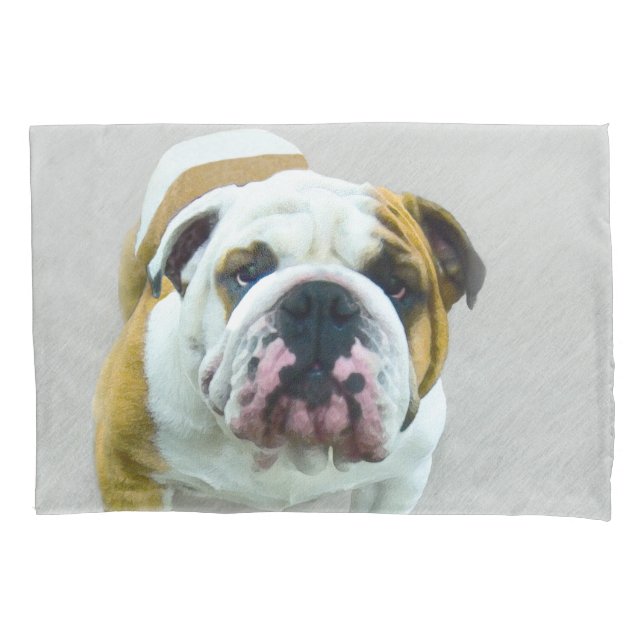 Housse D'oreillers Bulldog Painting - Joli art original chien (devant)