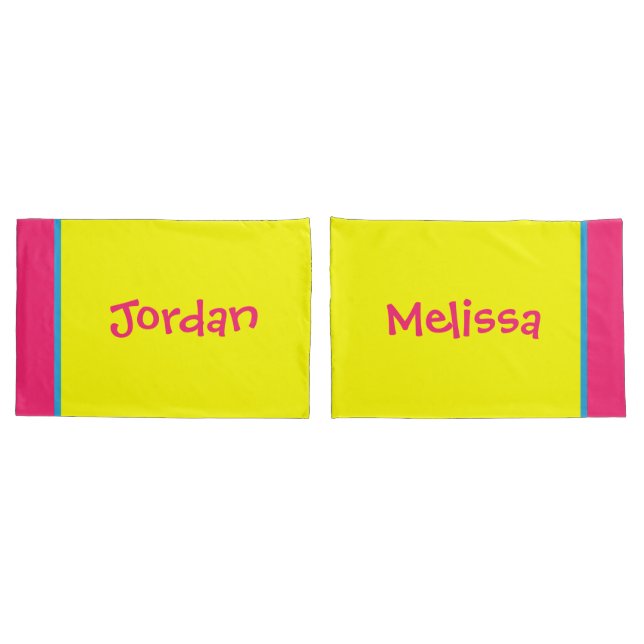 Housse D'oreillers [Bulles beatnik] rétro jaune rayé de point de (Dos-Set)